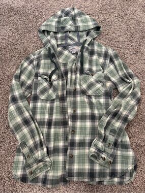 Carhartt Green Plaid Hooded Flannel Shirt